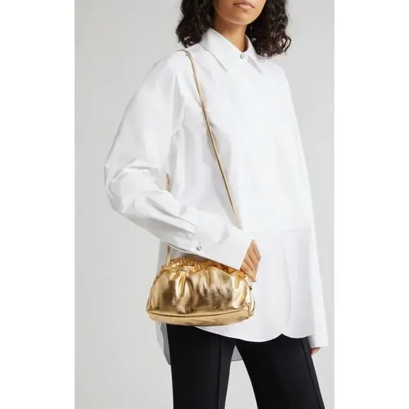 Mansur Gavriel Mini Cloud Metallic Leather Clutch in Gold - Picture 3 of 10